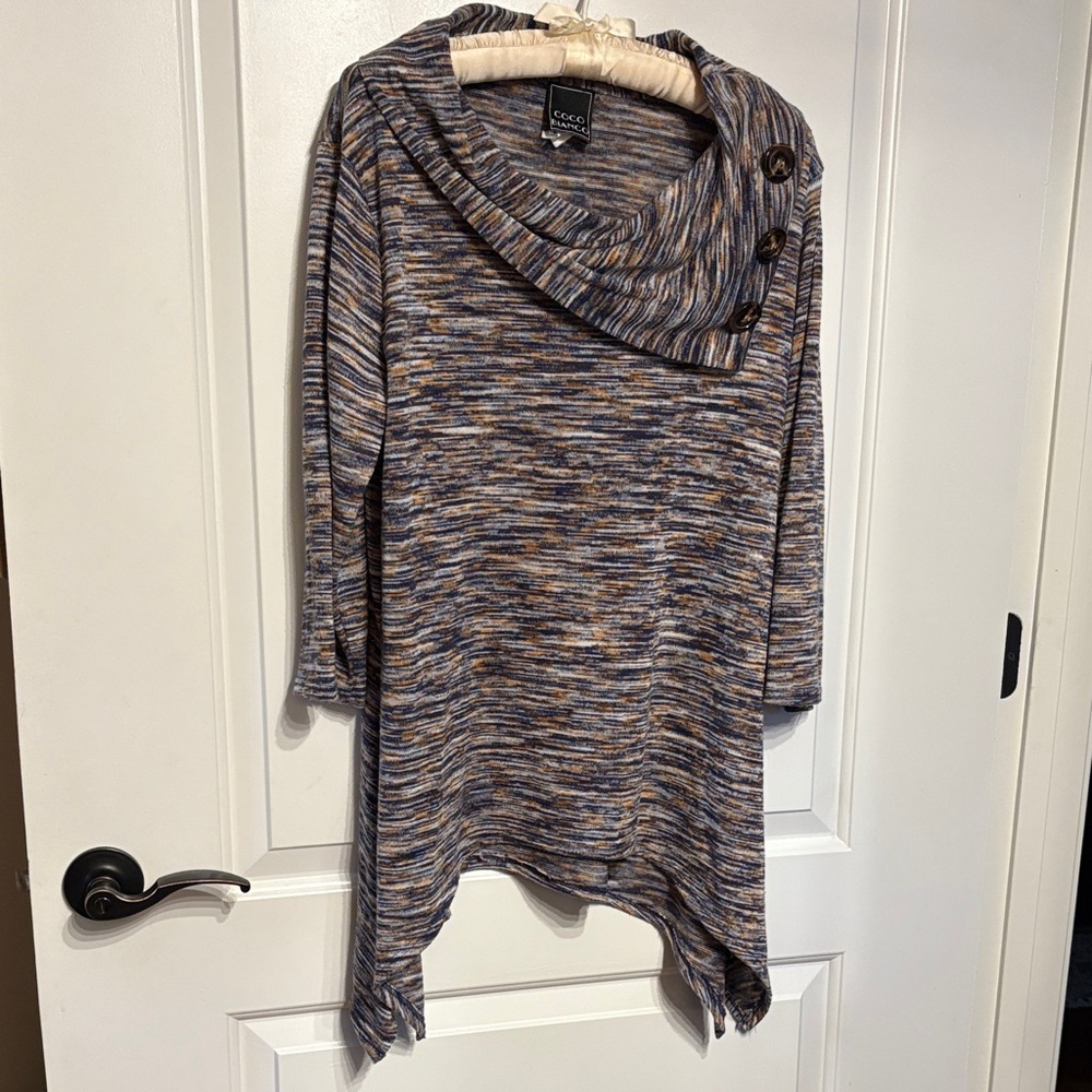 Coco Bianco Women's Blue and Brown Cowl Neck Sweater.